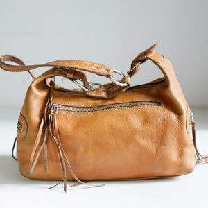 Roots Caramel Leather Distressed Shoulder Satchel